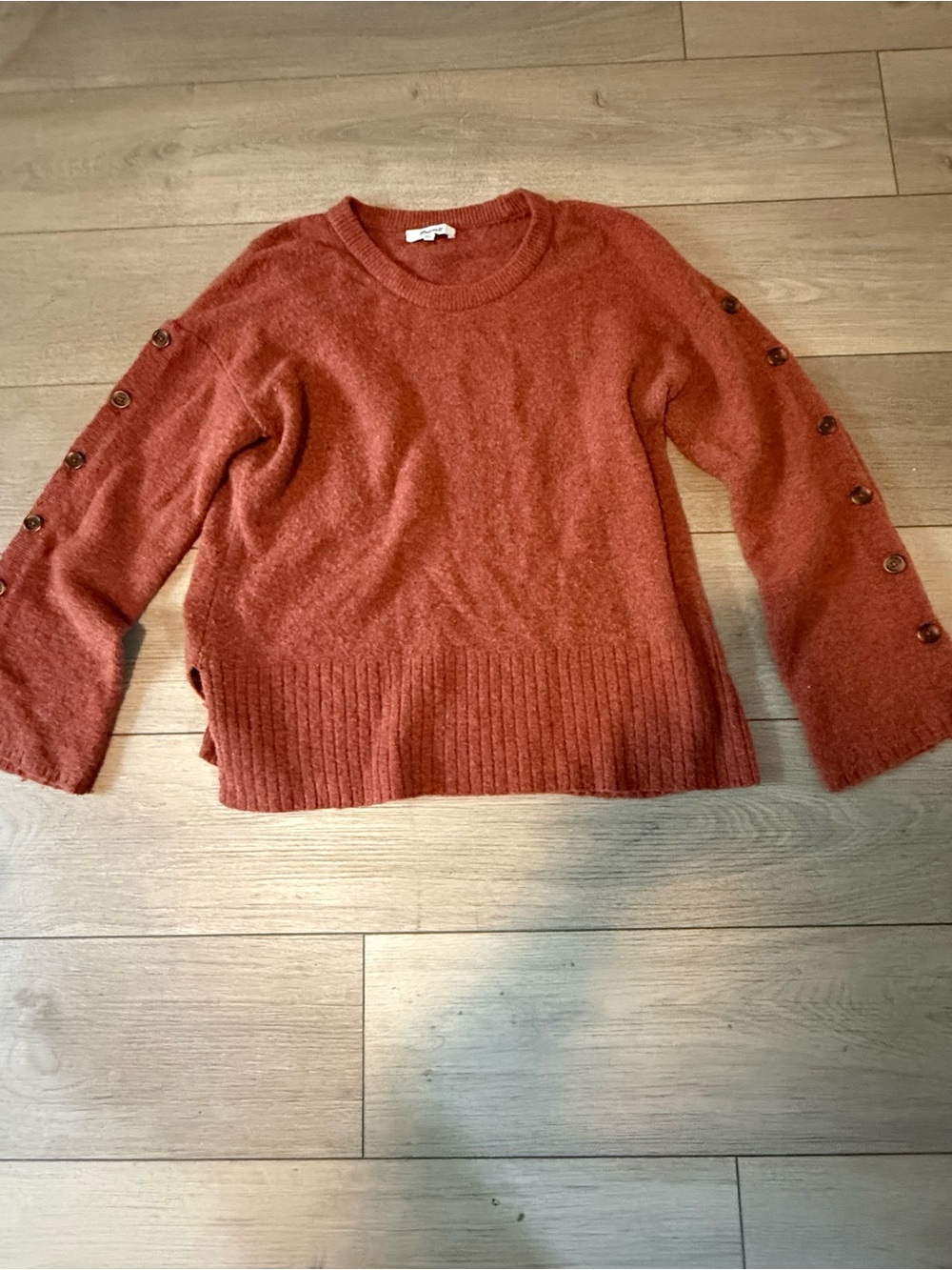 Madewell Oversized Merino Wool Alpaca Sweater | Rust | Button Detail | S